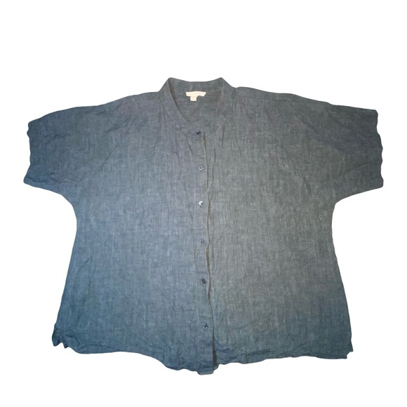 Eileen Fisher washed organic botton up linen Delave shirt size M - Picture 2 of 7